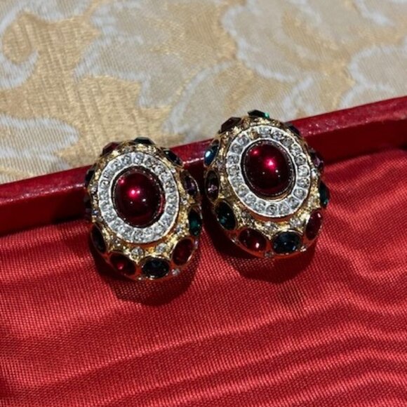 SPHINX Designer Oval Gold Rhinestone EARRINGS - Picture 6 of 8